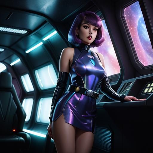 Space Alien Pinup in Retrofuturistic Style