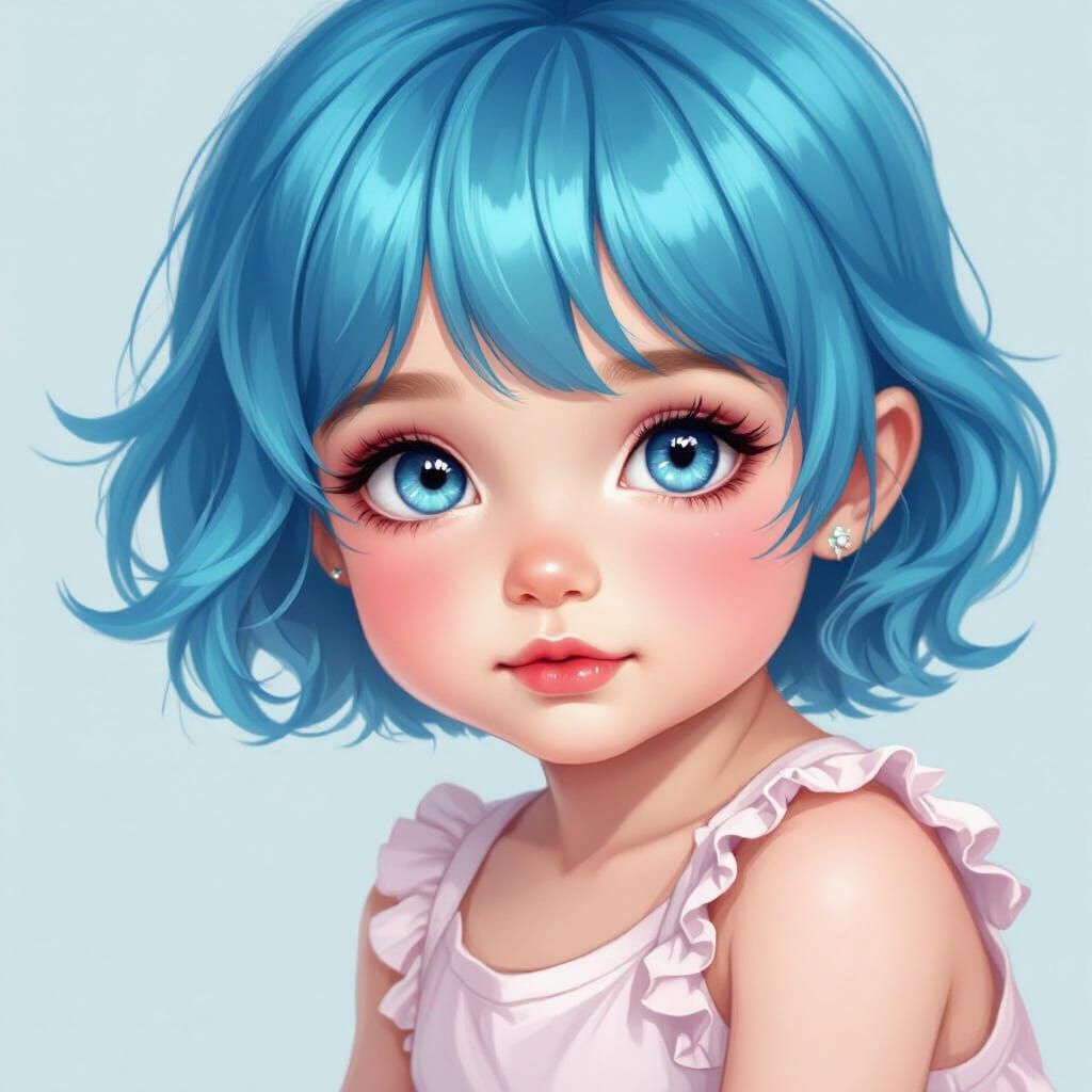 Cute Baby Girl with Blue Hair and Pink Eyes