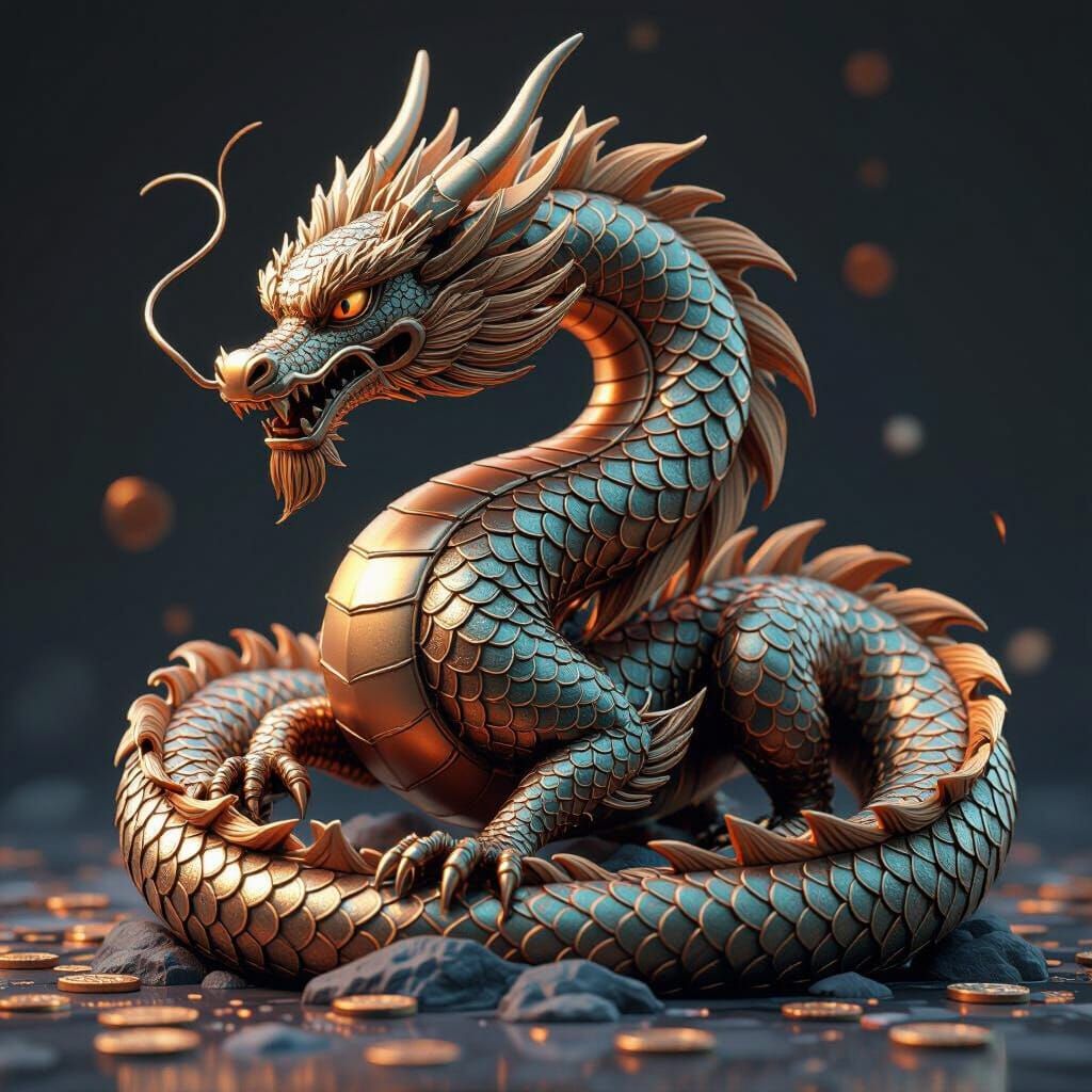 Majestic Bronze Dragon in Dynamic 3D Anime Style