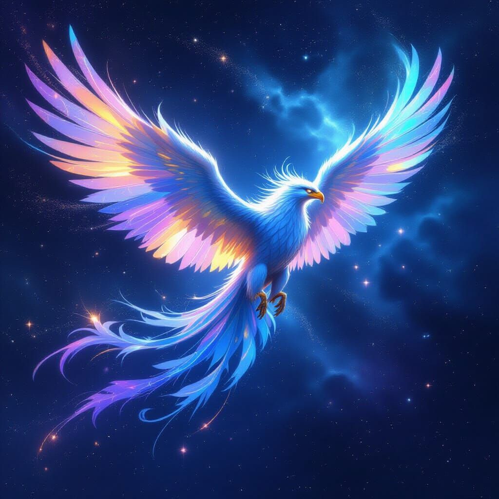 Cosmic Griffin Soaring Through Starlit Void