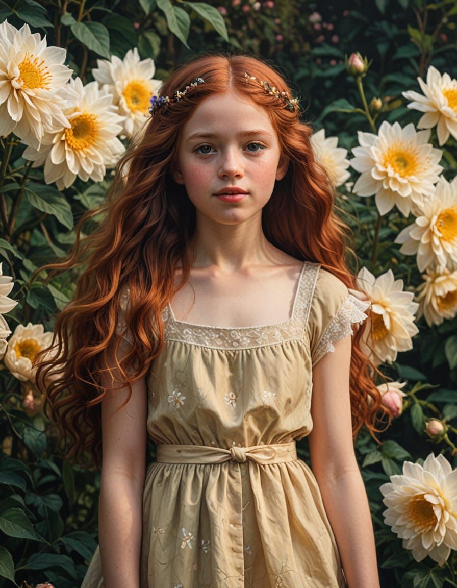 Renaissance Portrait of Girl in Rose Garden