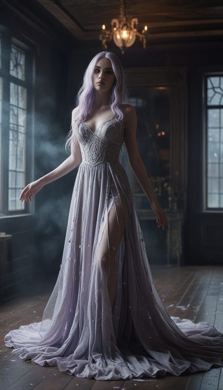 Ghostly Girl Floats in Haunted Ballroom