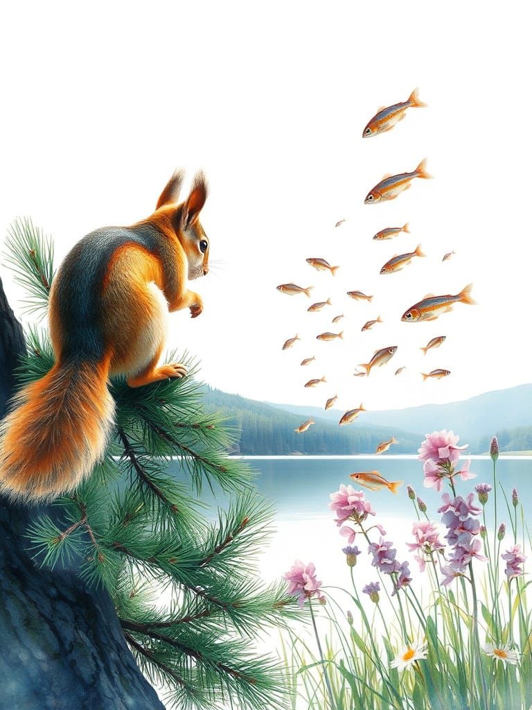 Double Exposure of Nature's Harmony in Watercolor Realism