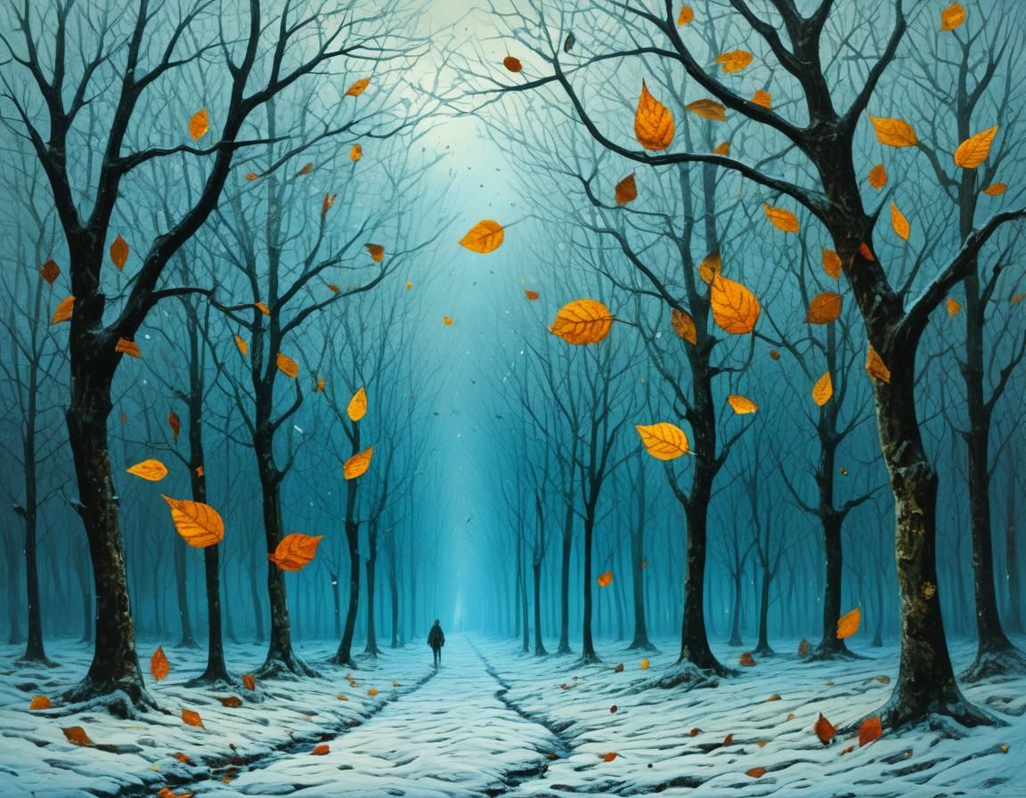 Golden Leaves Fall in Frosty Silence