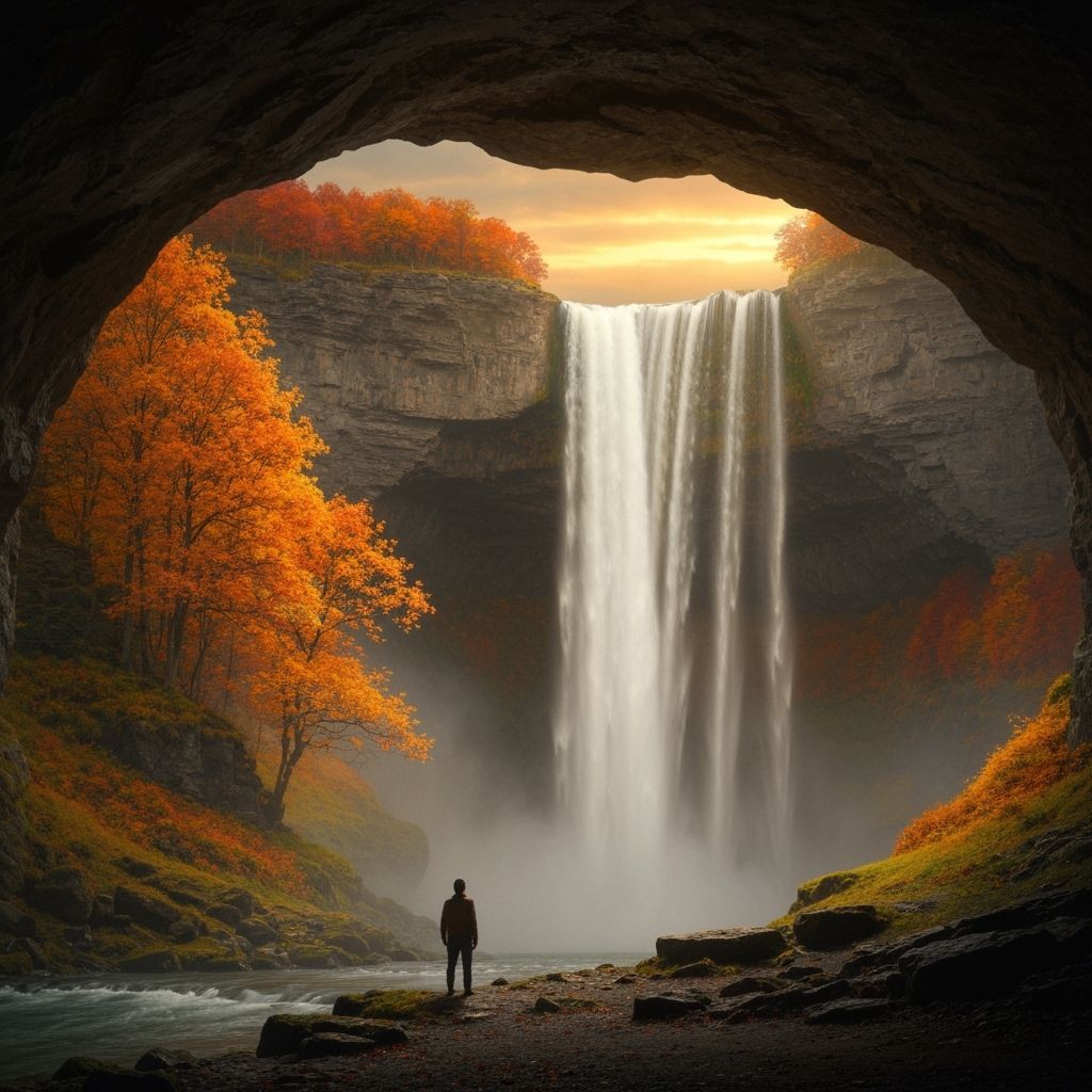 Autumn Waterfall Vista from Cave Entrance