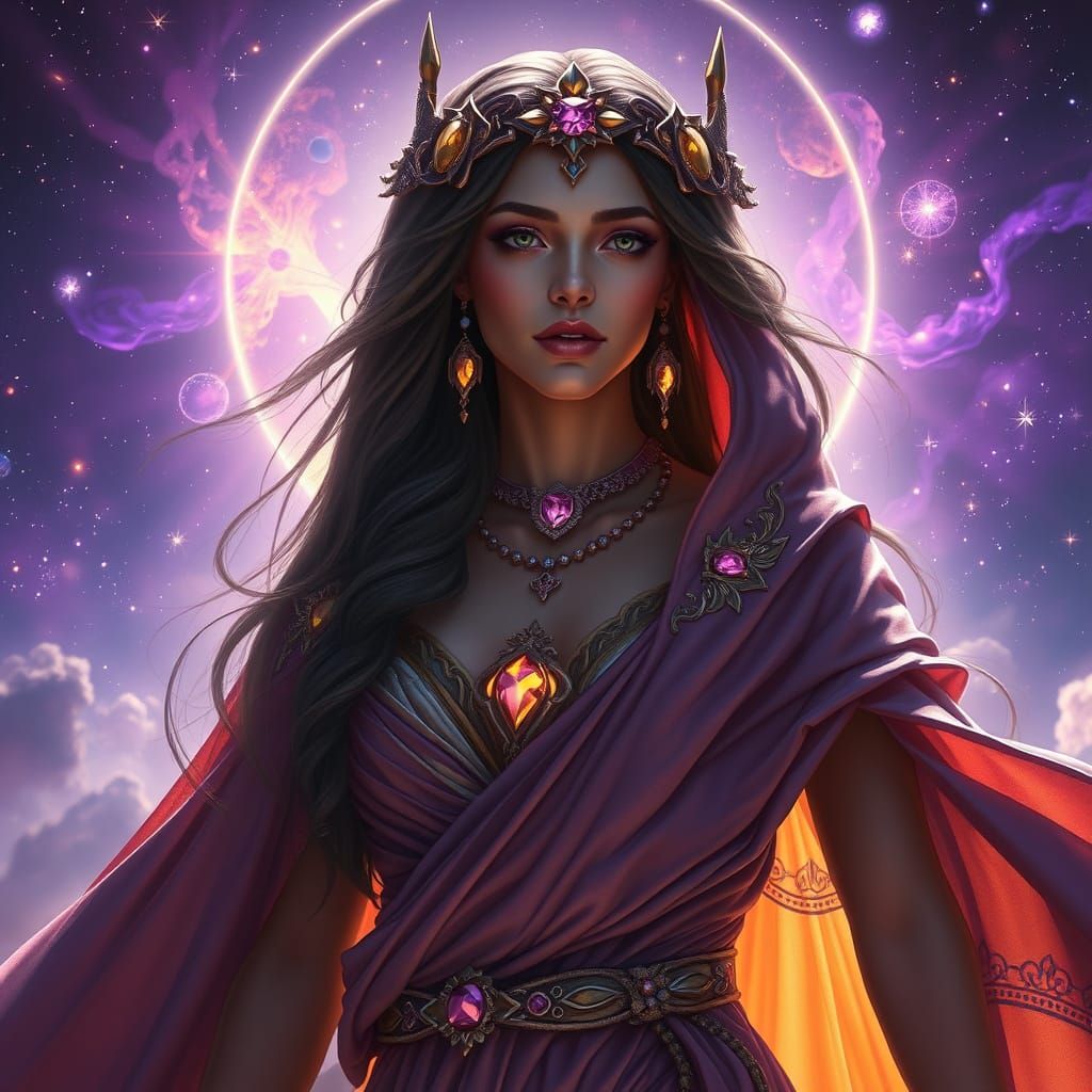Celestial Space Goddess in Dark Fantasy Style