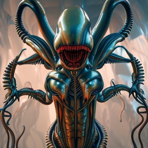 Glistening Xenomorph Queen in Alien Temple Shrine