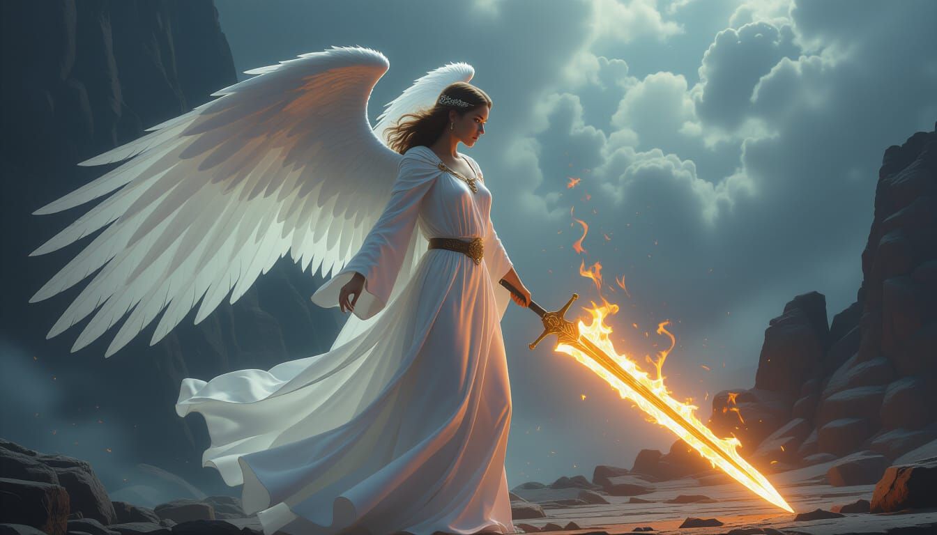 Angel with Flaming Sword Digital Art