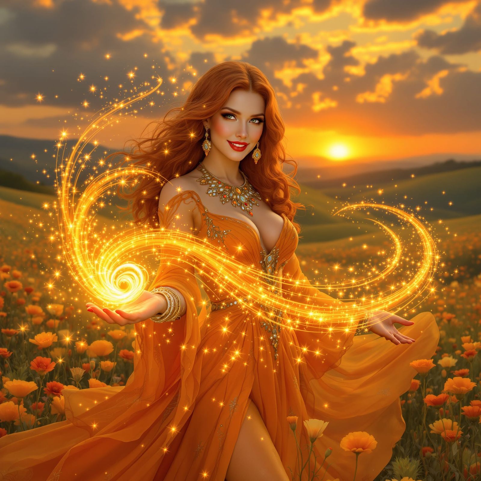 Enchantress Weaving Orange Energy in Poppy Meadow