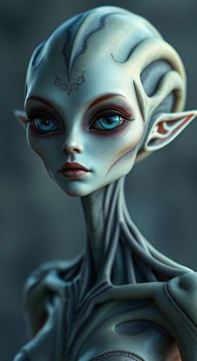Neon Alien Woman Portrait in Concept Art Style