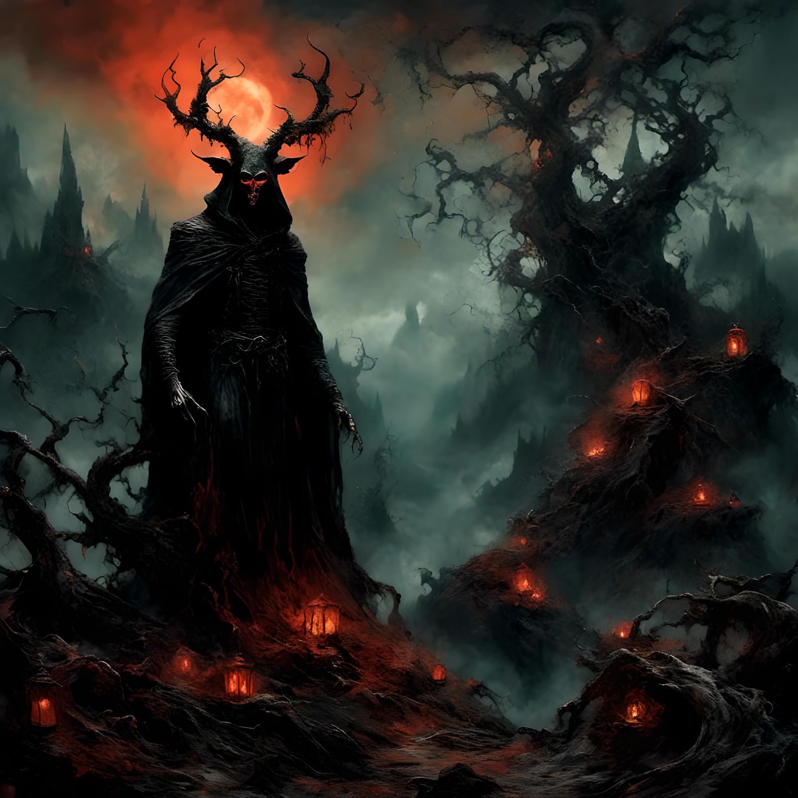 Sinister Hooded Demon in Black Metal Style