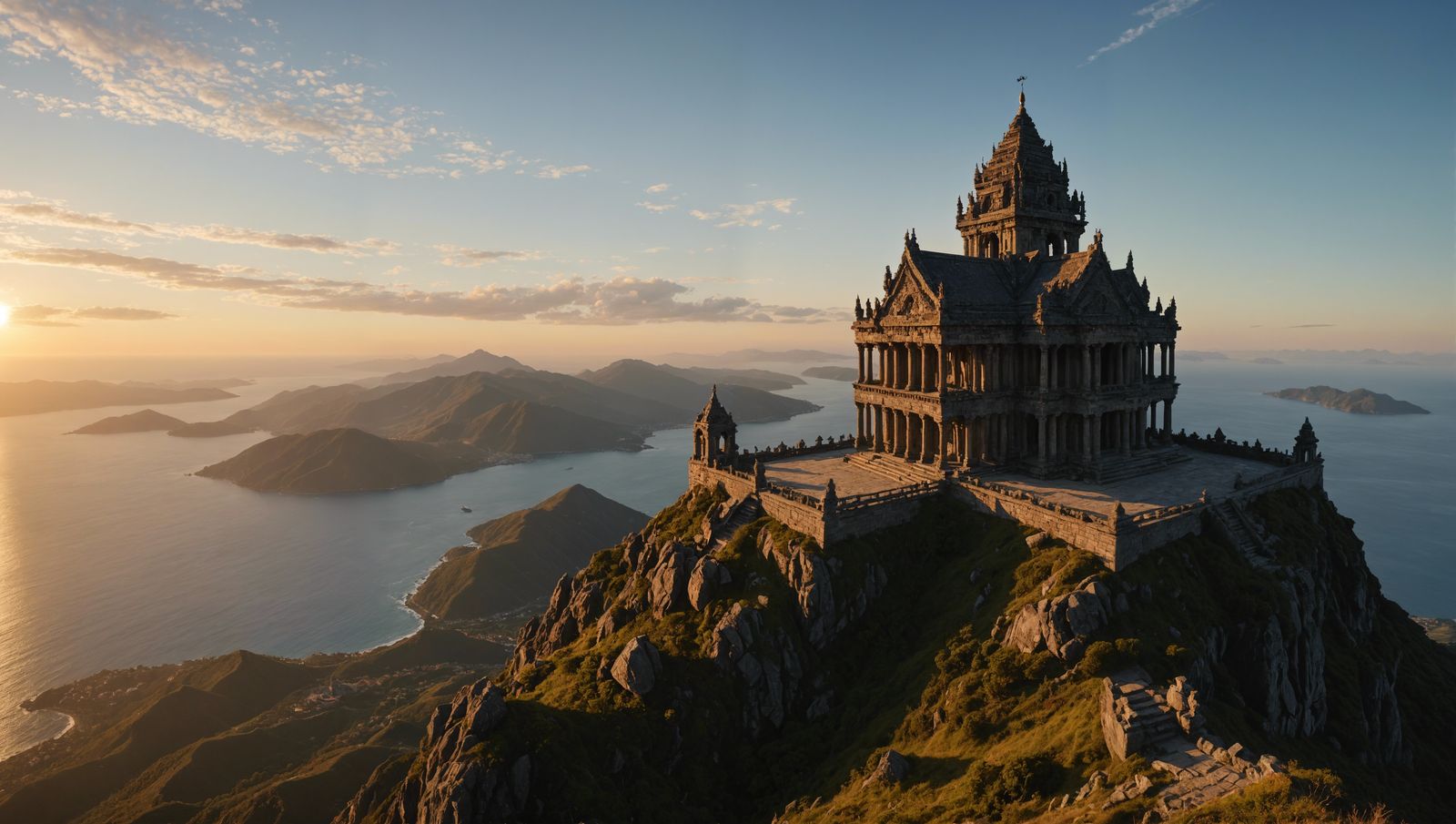 Gothic Temple on Mountain at Sunset