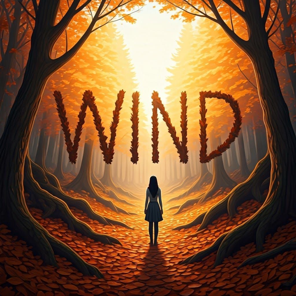 Whimsical Woman in Autumn Landscape as Digital Matte Paintin...