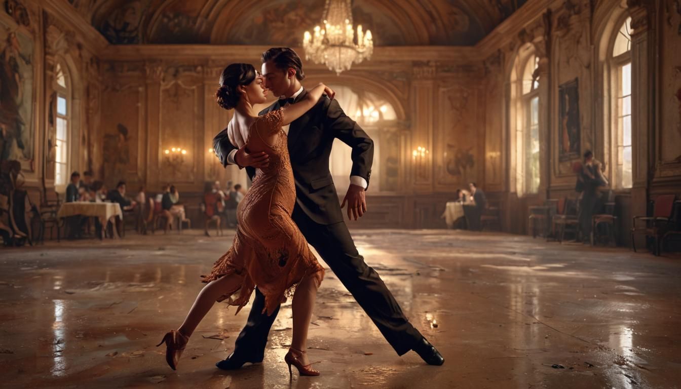 Passionate Tango Dance in Abandoned Ballroom