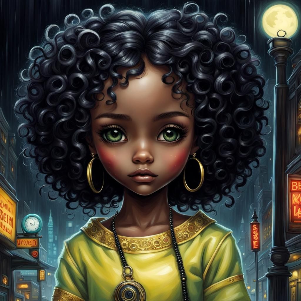 Adorable Cyberpunk Girl with Big Eyes