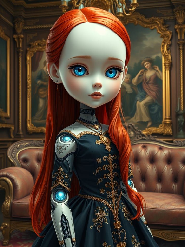 Elegant Android Girl in Victorian Sitting Room