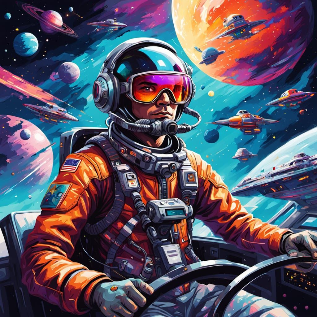 Futuristic Pilot Embarks on Cosmic Quest