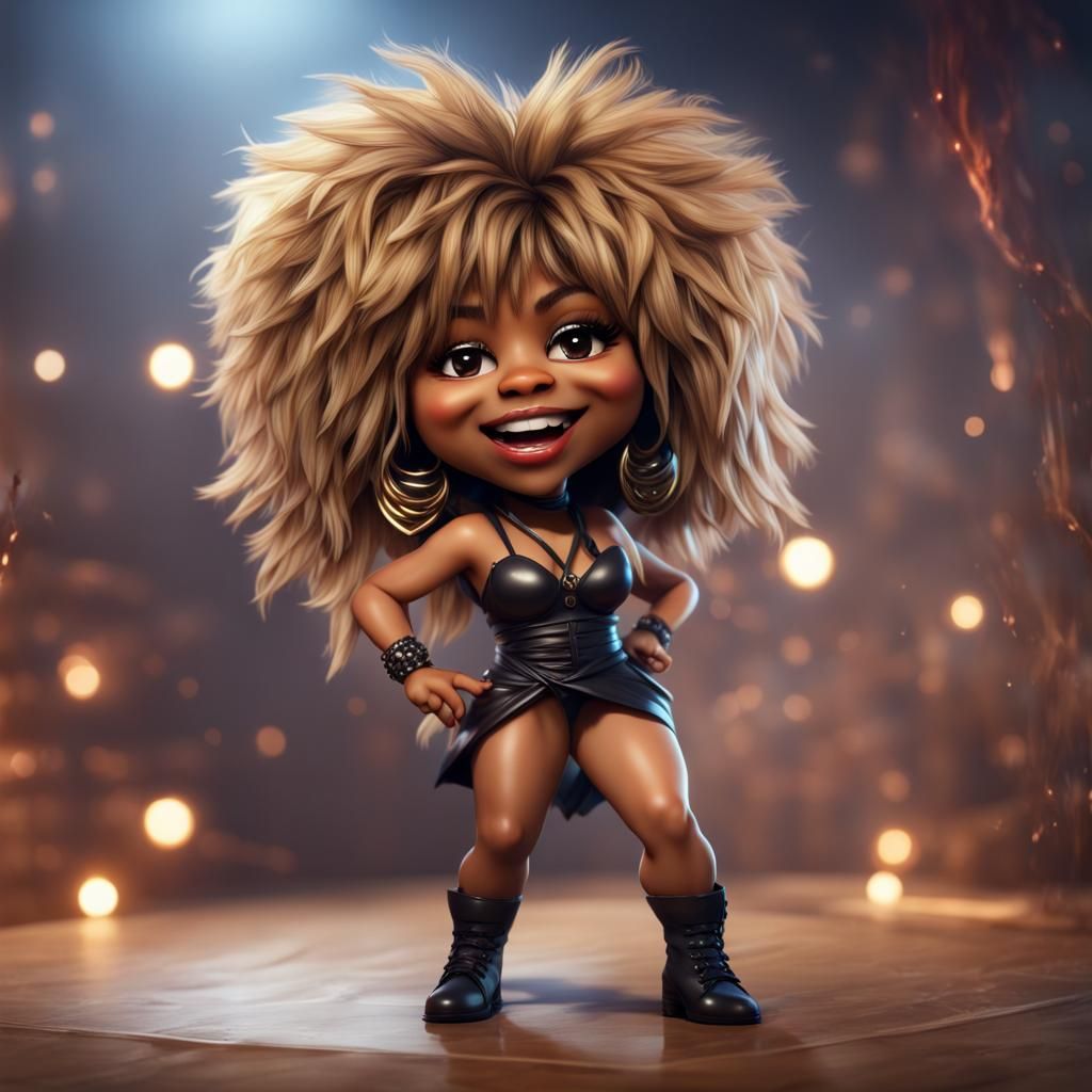 Hyperrealistic Chibi Tina Turner: Detailed Digital Portrait