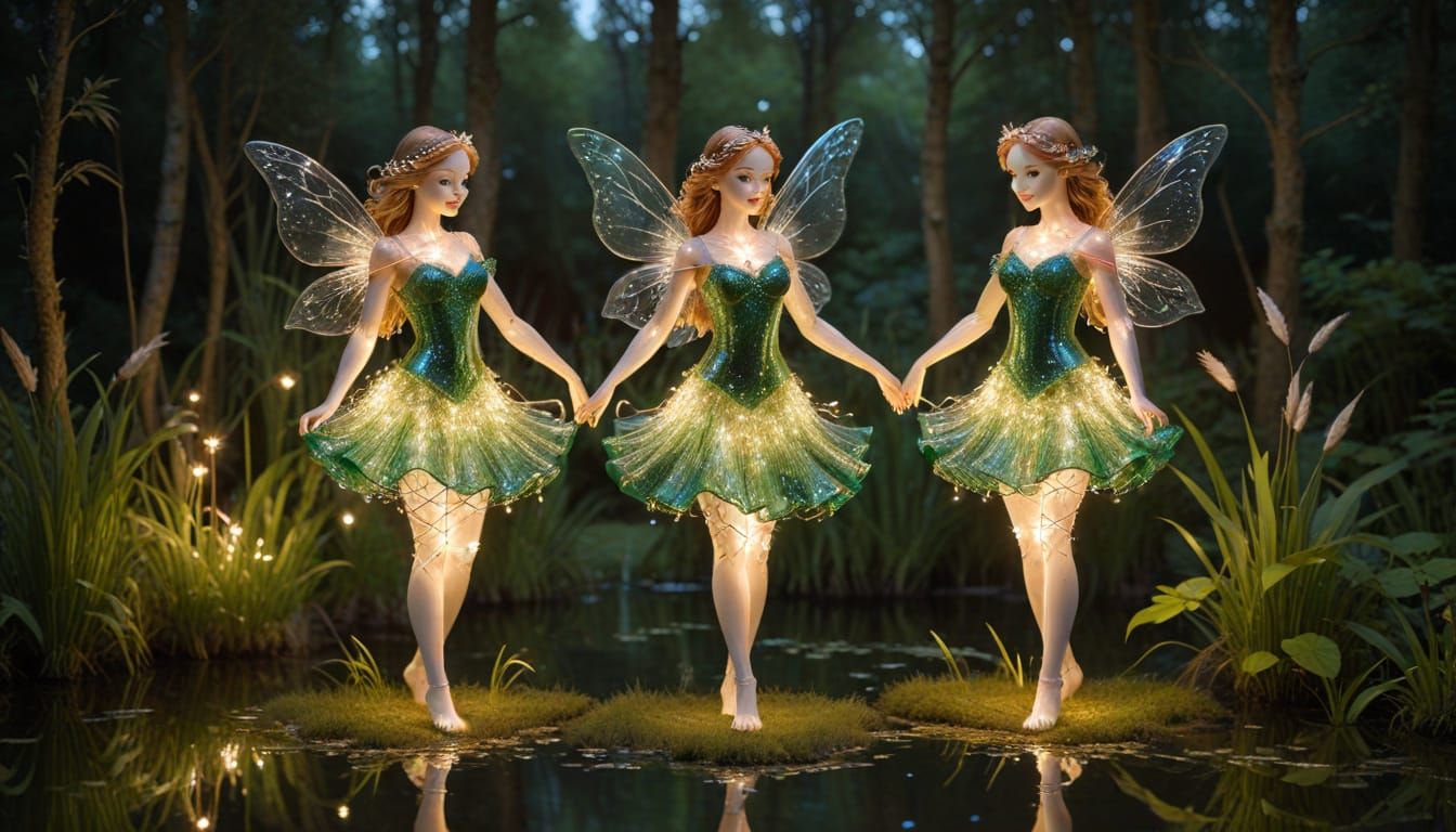 Glass Irish Twins with Fairy Lights in Glade