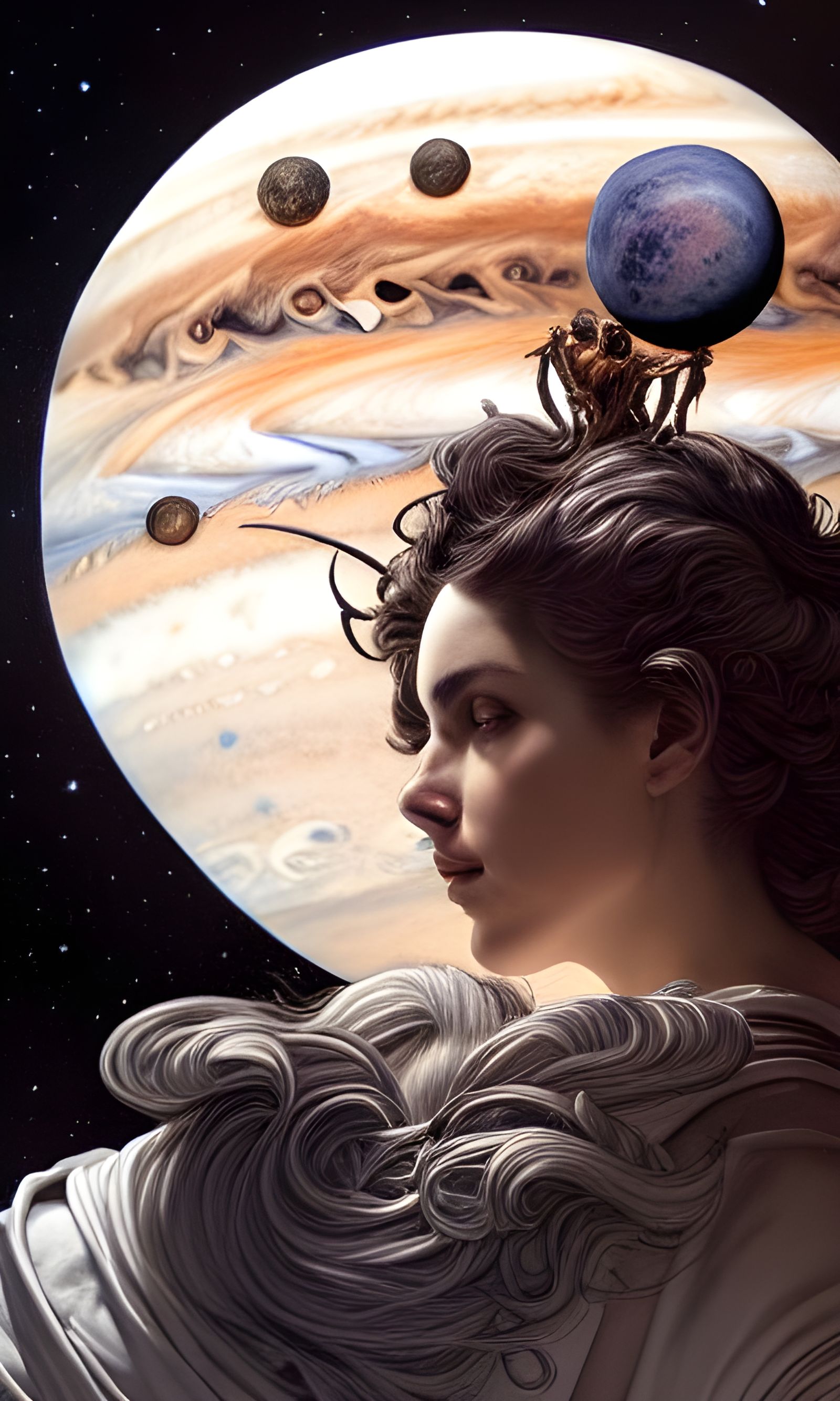 Intricate Rococo Jupiter Moon in Space