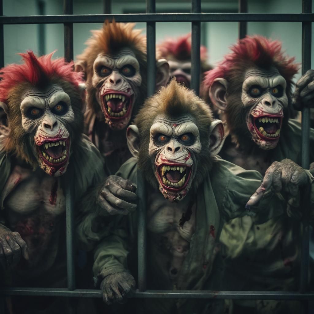 Zombie Monkey Monster Clowns in Cinematic Film Still