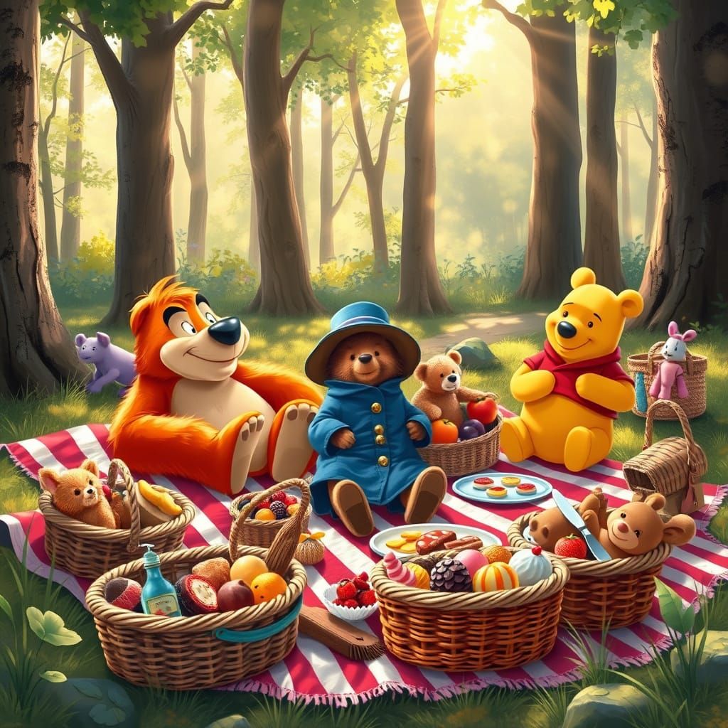 Sunny Forest Picnic with Beloved Friends in Whimsical Style