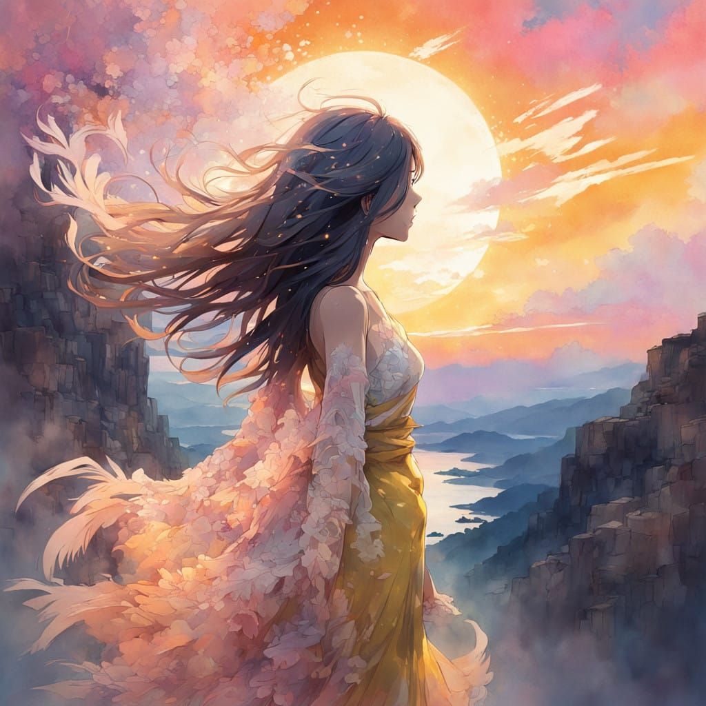 Ethereal Sunset Silhouette in Pastel Hues