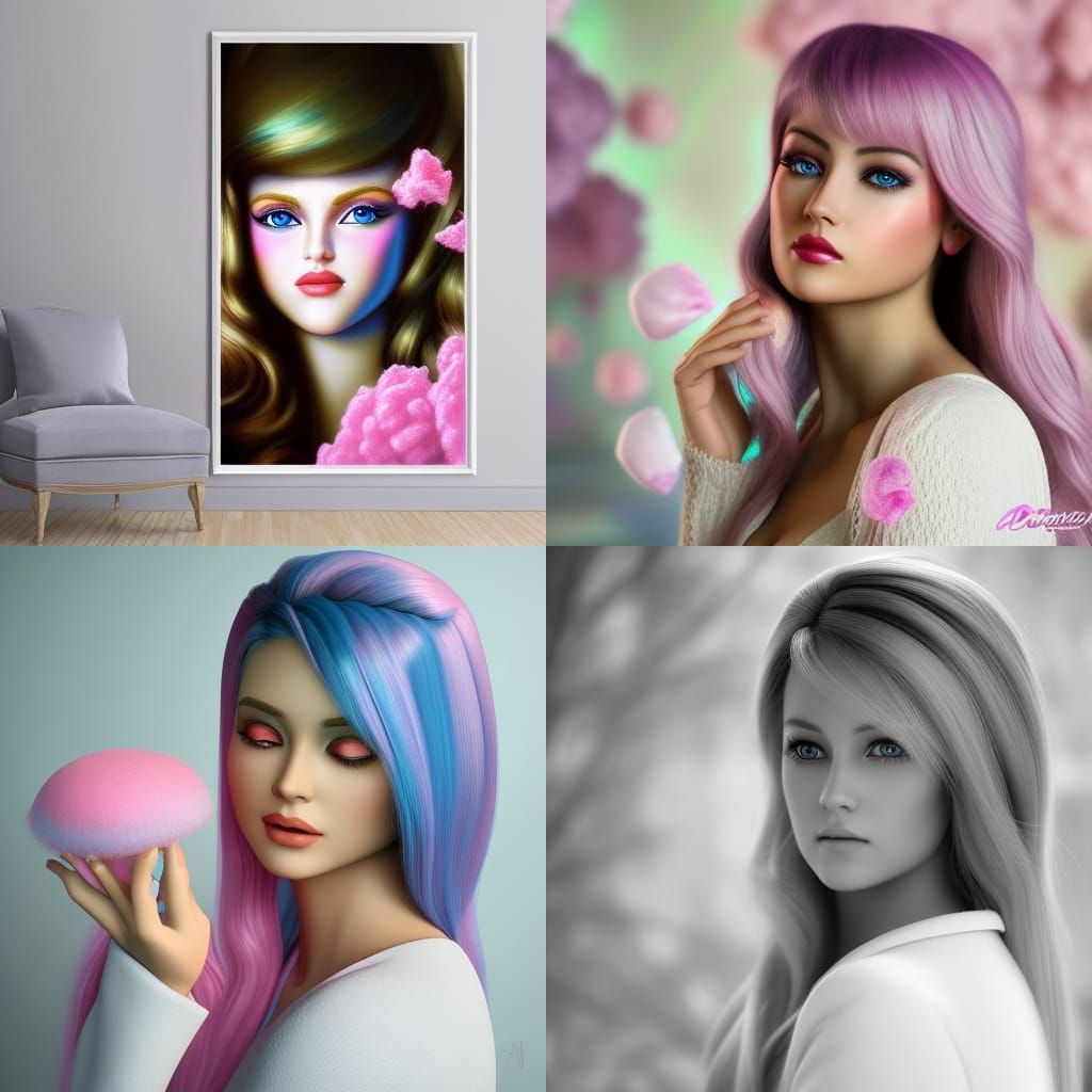 Blonde Girl with Cotton Candy: Photorealistic Oil Painting