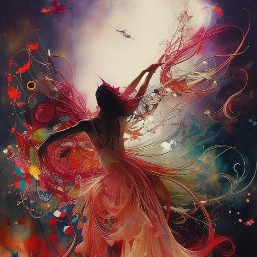 Dynamic Yoga Dancer in Surreal Digital Art