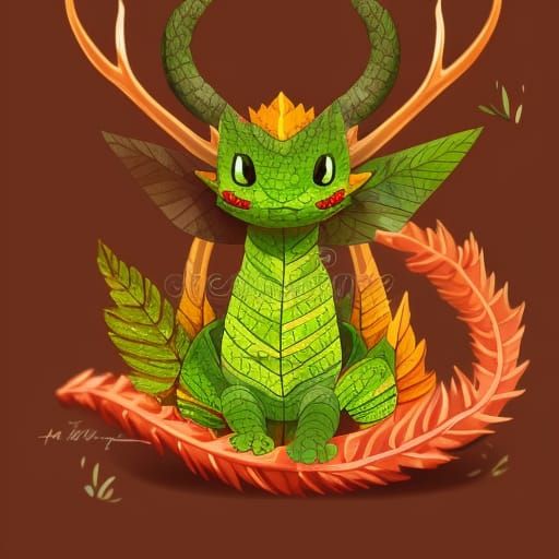 Happy Leaf Dragon Storybook Illustration