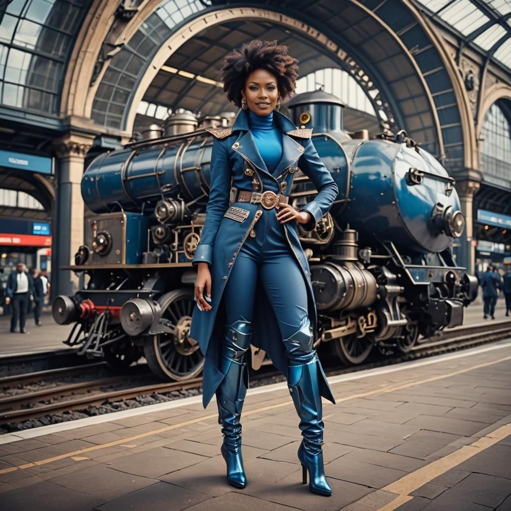 Stylish Woman in Futuristic London Train Station
