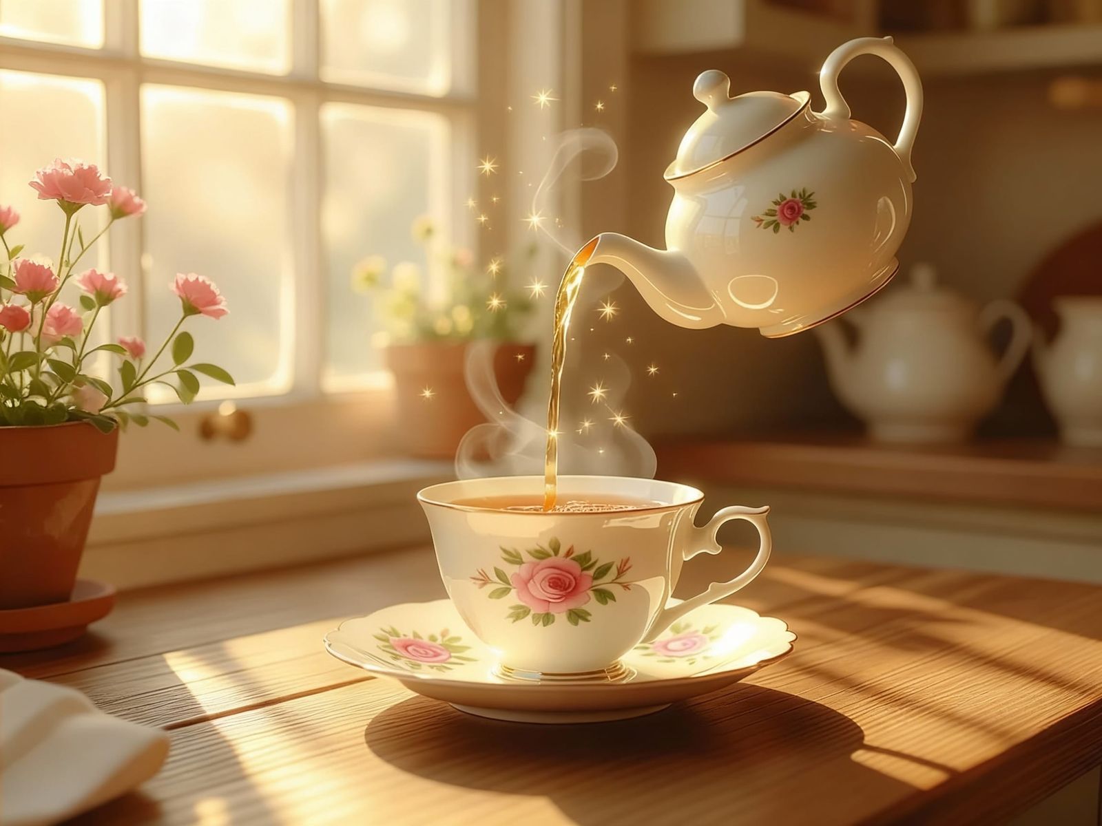 A place where the tea is magically pouring into a cup by its...