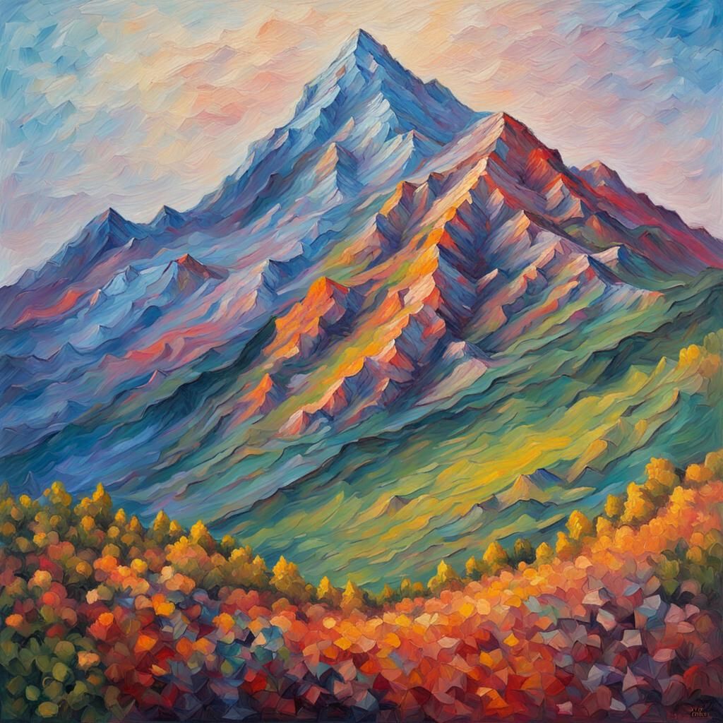 Impressionist Mountain Oil Painting with Textured Paint