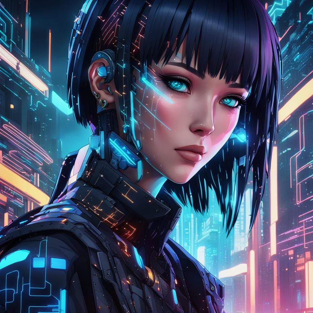 Cyberpunk Anime Portrait in Vibrant Neon Colors