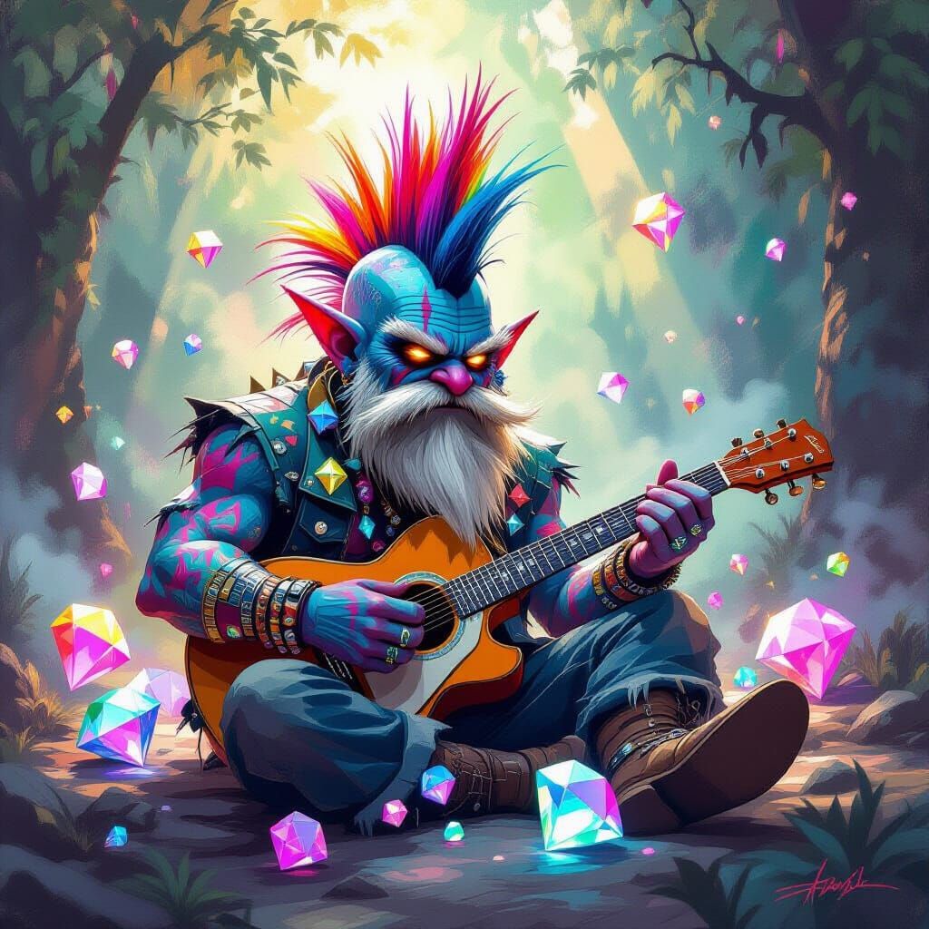 a old troll with a mohawk