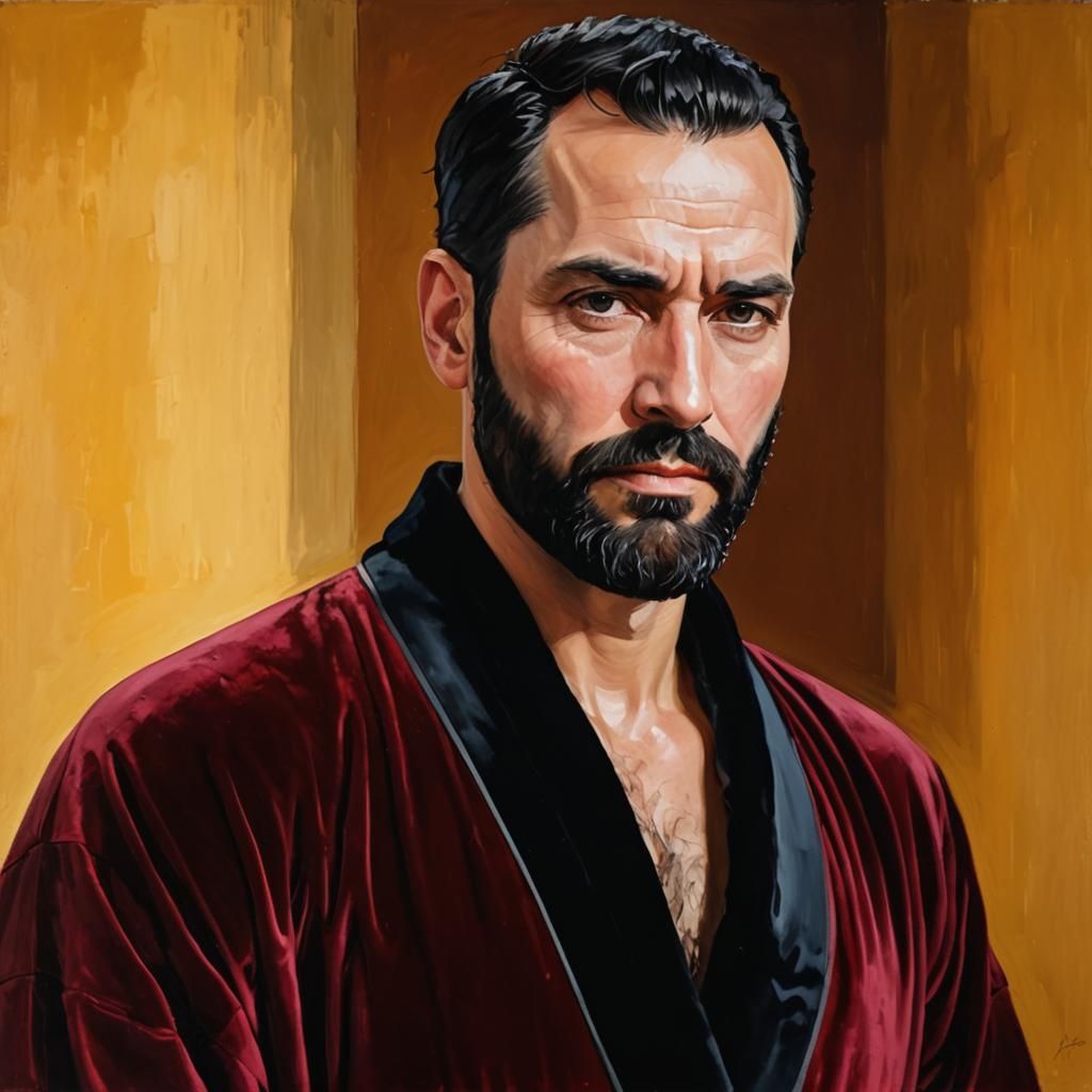 Serene Bearded Man in Neo-Impressionism Expressionist Oil Pa...