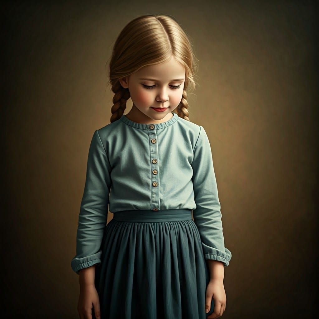Endearing Girl in Blue, Storybook Illustration