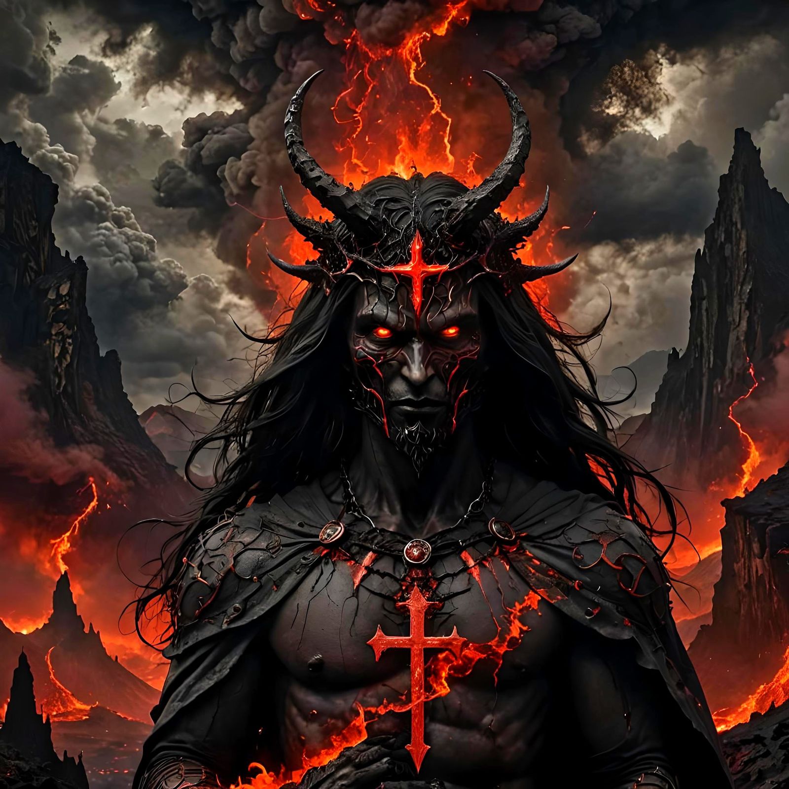 Lucifer in Sinister Glitch Art Hellscape