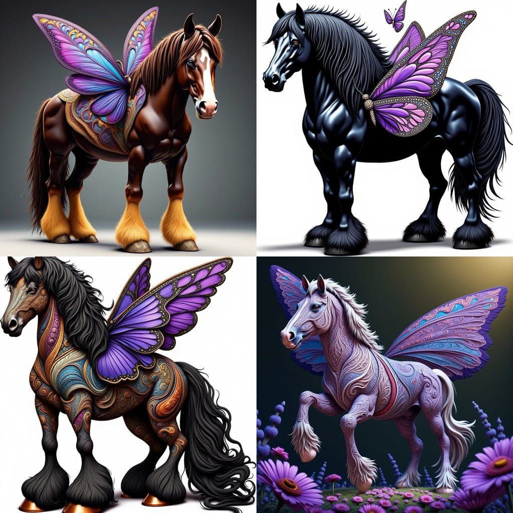 Majestic Clydesdale Horse with Vibrant Monarch Wings