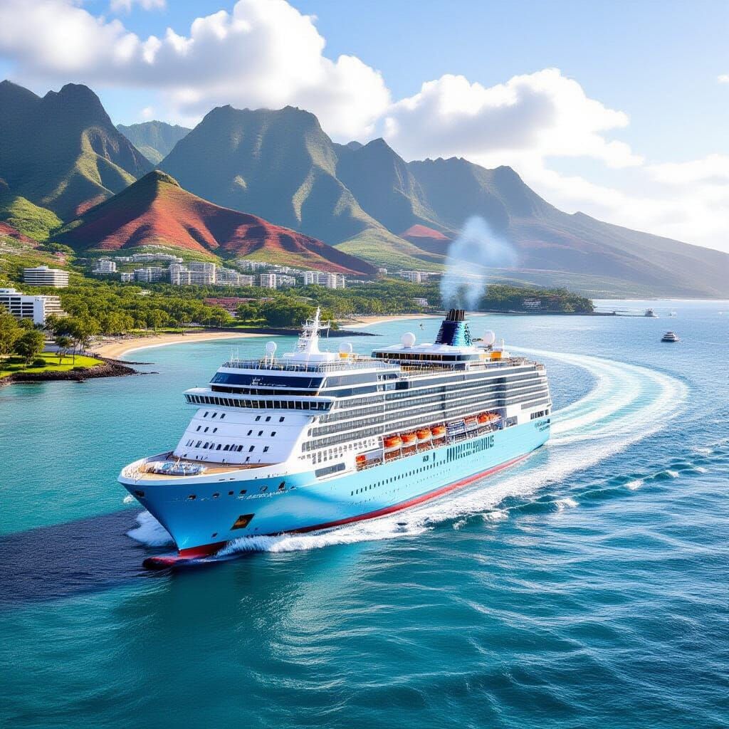 NCL Cruise Ship Sailing into Maui Harbor