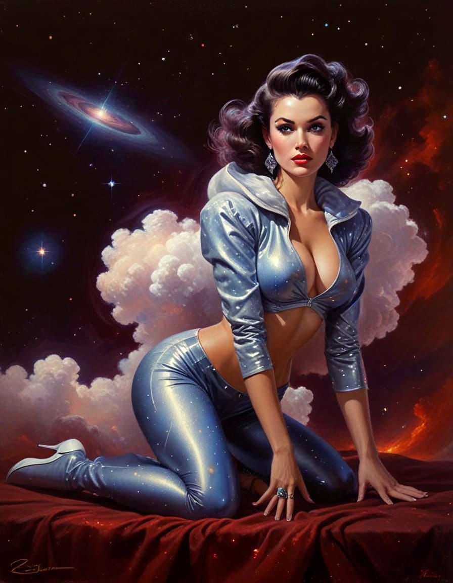 Glamorous Pinup Goddess in a Retro Futuristic Galaxy