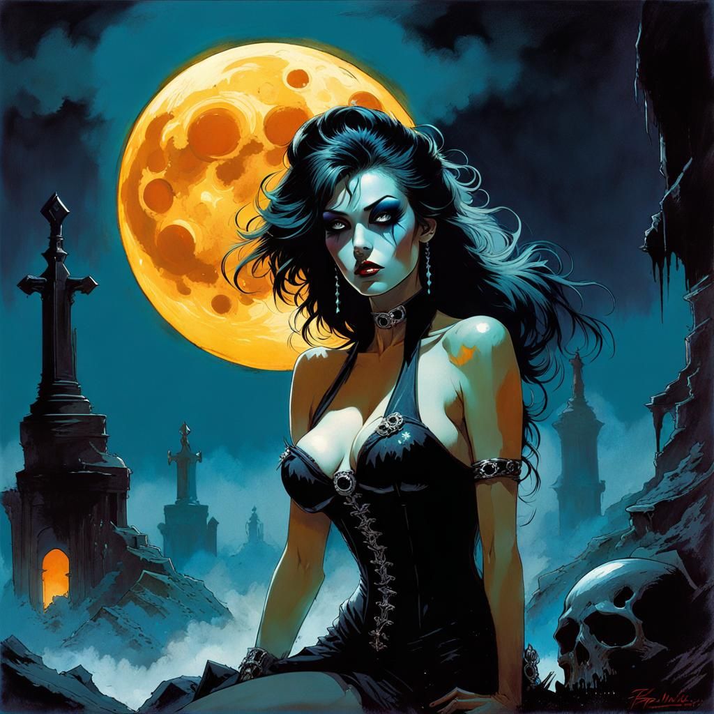 Gothic Pin-Up in Bioluminescent Graveyard