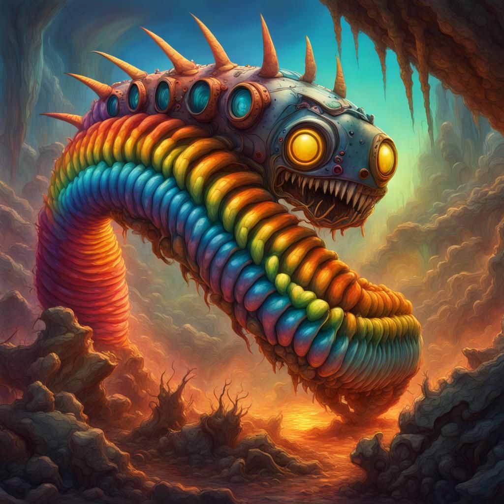 Wonderland, rolling, rational , robotic, mecha caterpillar, Reticulated, rainbow , rotating, rapid, rhomboid segments, r...