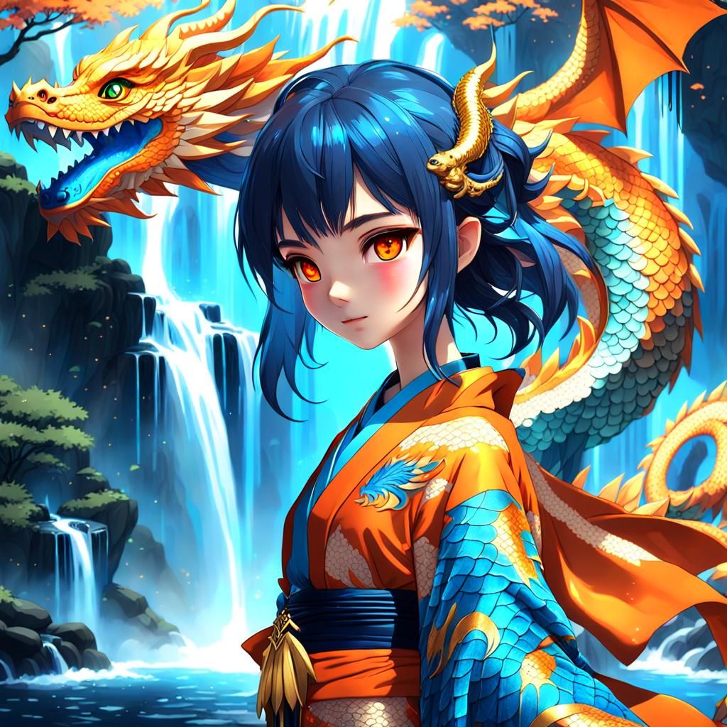 Anime Girl with Dragon Features in Fantasy Art