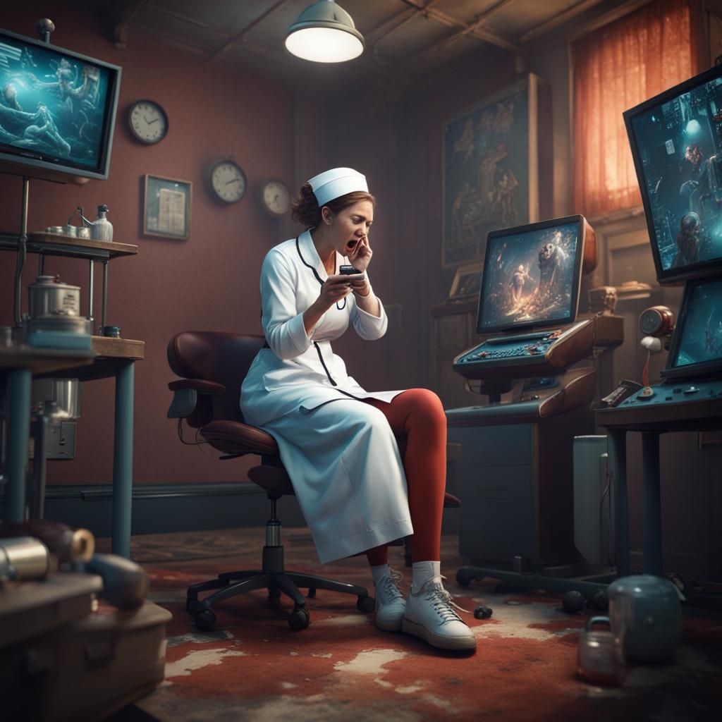 Nurse Ignoring Patients: Digital Matte Painting