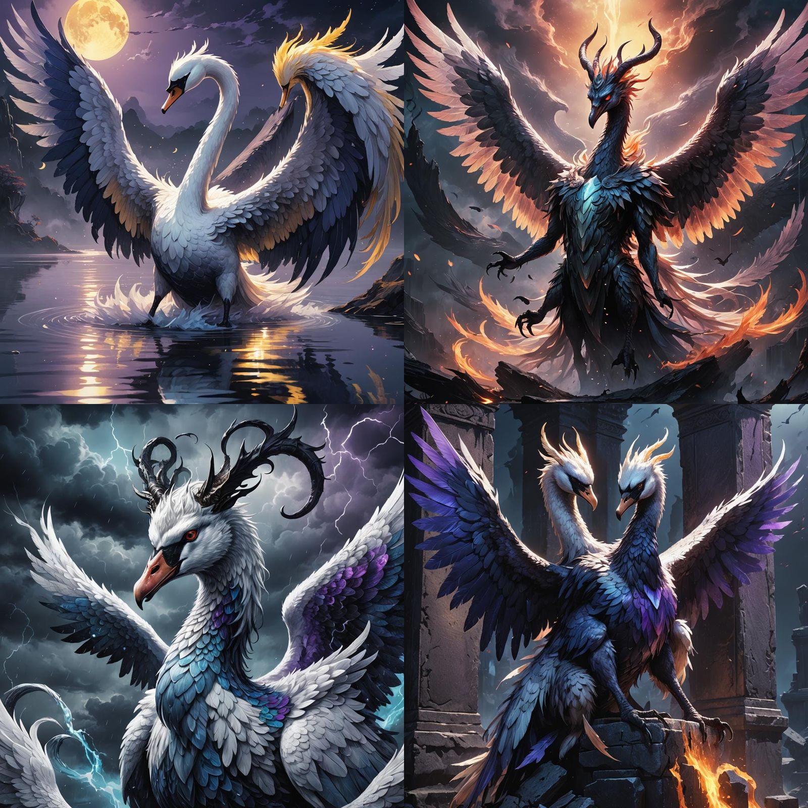 Anime Swan Demon with Horns in Cel-Shaded Style