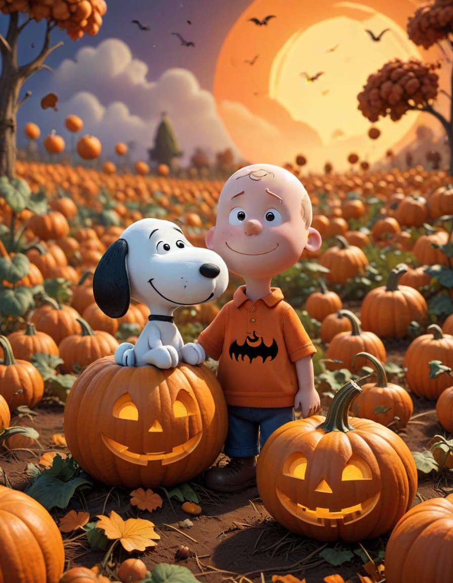 Linus and Snoopy Await the Great Pumpkin in 3D Art