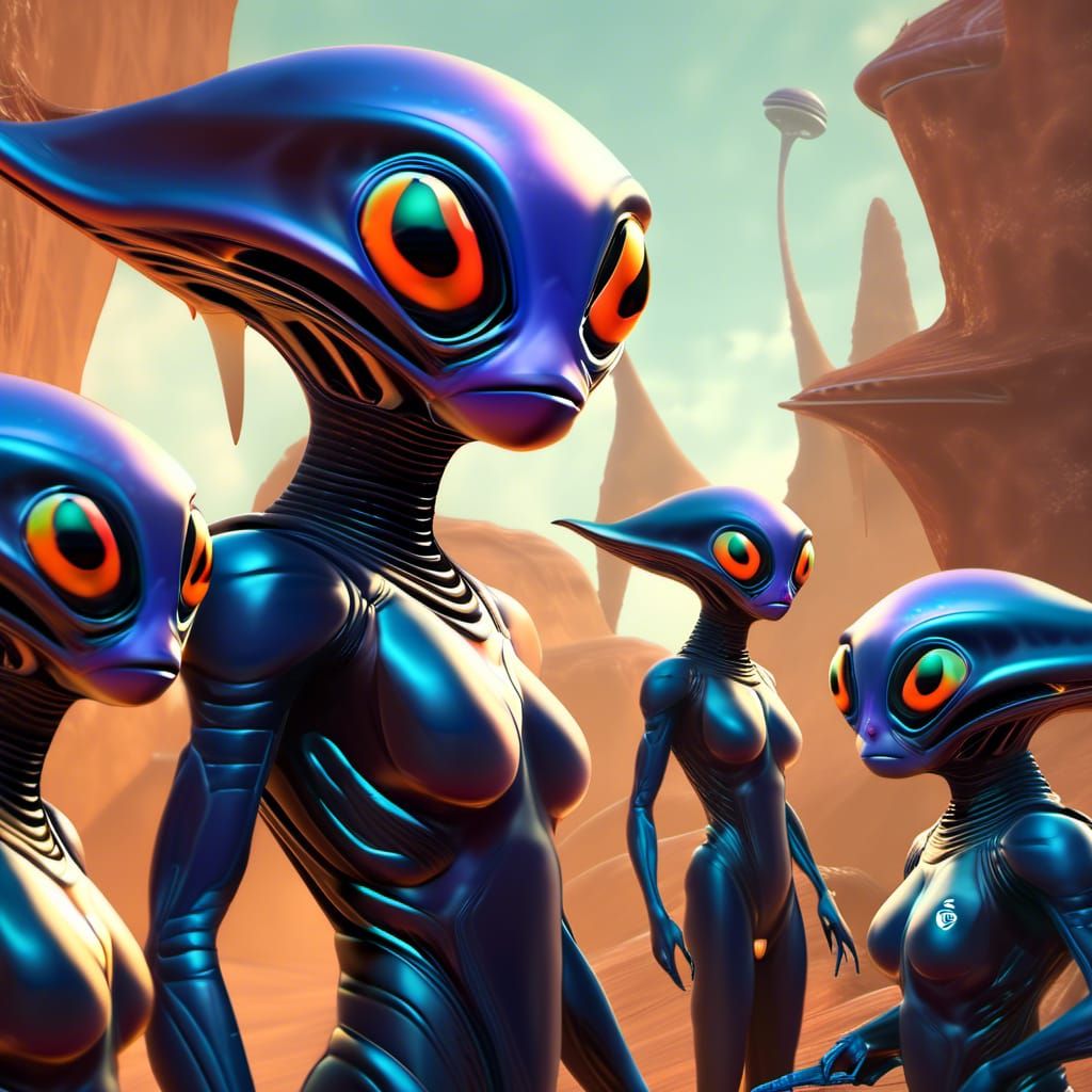 Alien Cartoon Characters in Surreal Maximalist Style