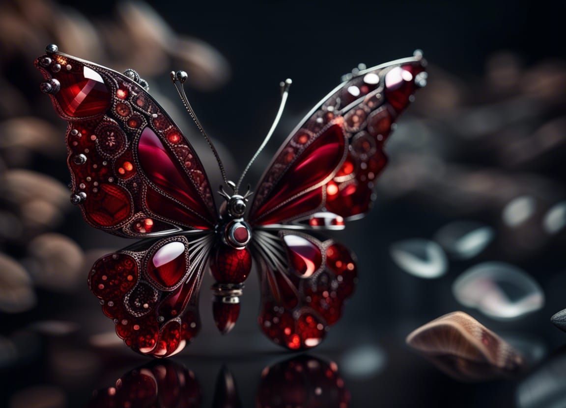 Garnet Gemstone Butterfly in Hyperrealistic Detail