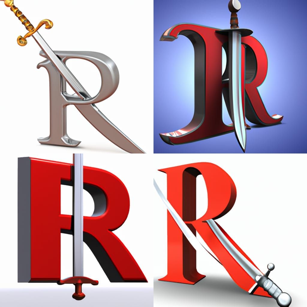 Sword Piercing Letter R in 3D